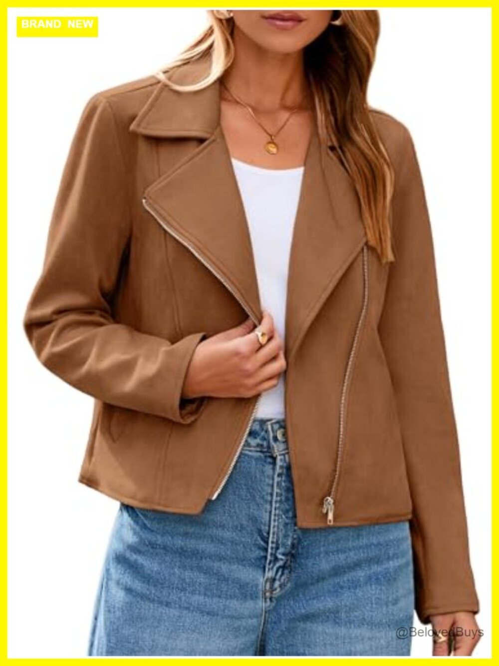 Faux Suede Cropped Moto Jacket Long Sleeve Zipper Biker Casual